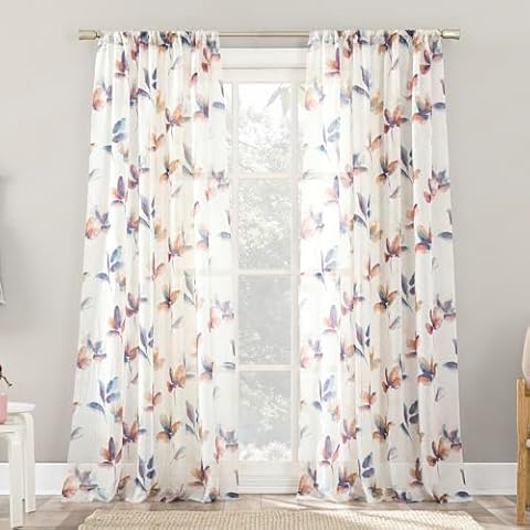No. 918 Ellie Floral Print Sheer Rod Pocket Curtain Panel, 51" x 84", Multi Cover