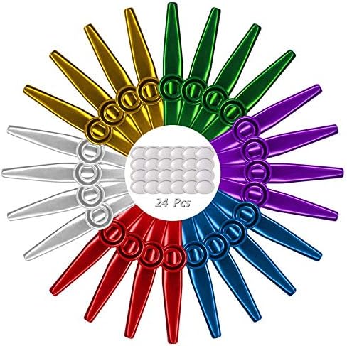ATROPOS Kazoo for Kids Adults, 24 Pcs Multicolor Metal Kazoos Musical Instruments Flutes With 24 Pcs Kazoo Flute Diaphragms Good Companion for Guitar,Ukulele, Violin, Piano for Kids Music Lovers