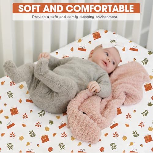 Image of Bimocosy Crib Sheets 4 Pack, Baby Crib Sheets Fitted for Boys and Girls Breathable & Snug Fit, Soft Toddler Bed Sheets for Standard Crib Mattress Nursery Daycare Essentials, Autumn Dinos