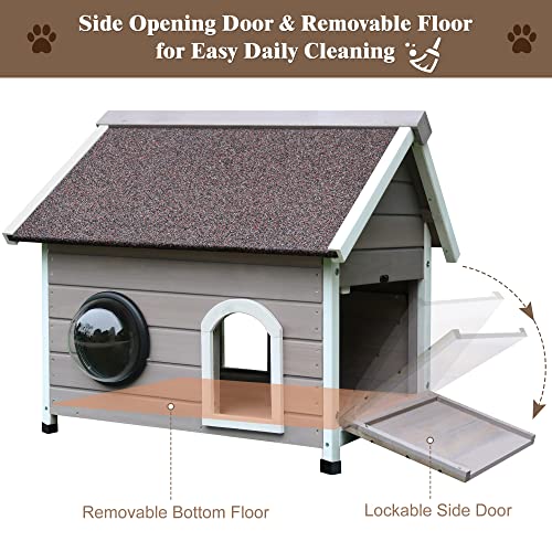 Deblue Outdoor Cat House Weatherproof, Feral Cat House Outdoor Large Wooden Stray Cat Shelter With Viewing Window, Attic And Escape Door #TOP2