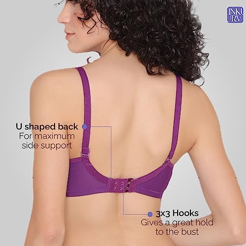 Image of INKURV Lightly Padded T-Shirt Bra for Women- Padded, Non-Wired, Full Coverage, Seamless Cups, Multiway Bra for Girls, Daily use Bra with Detachable Straps- Lily