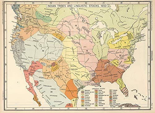 1650 US Native American Tribes Map Indian Languages - Linguistic Stocks Poster Historical Poster Unframed - Social Studies Classroom Decorations (16"x22")