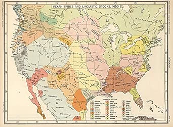 1650 Native American Tribes Map Wall Poster (16"x22", Unframed)