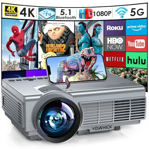 Projector with WiFi and Bluetooth, 5G WiFi Native 1080P 9500L YOWHICK Outdoor Projector 4K Support, Mini Portable Movie Projector, for HDMI, VGA, USB, Laptop, iOS & Android Phone (Grey)
