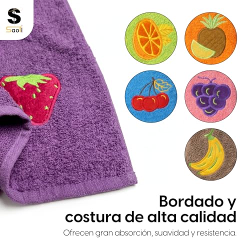 Miniatura 5 de Saoti - 6 Paños De Cocina 100 Algodón, Toallas De Rizo 50 X 50 Cm, Trapos Muy Abosorbentes, Suaves Y Duraderos, Dibujos Bordados, 500 Gr M