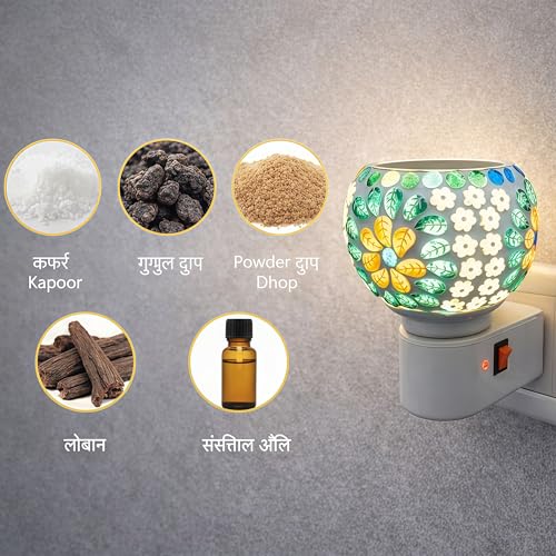 Image of Electric Kapoor Dani with Auto Cut-Off | Smokeless Camphor Burner with Night Lamp | Glass Aroma Diffuser for Home, Mandir & Pooja Room | Loban Dhoop Dani | Spiritual Fragrance & Meditation Decor