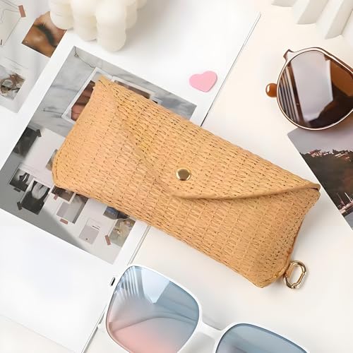 Image of kytasryl Soft Leather Sunglasses Bag,Travel Sunglass Holder Eyeglass Case Portable Slim Sunglasses Pouch (Woven Straw)