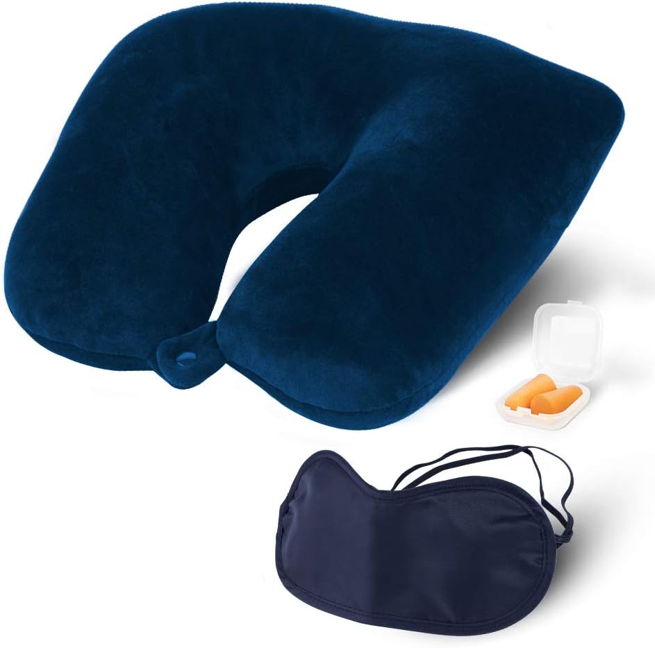 JML 3 in 1 Neck Convertible, Ultra Soft Head Support with Eye Mask and Earplugs for Business, Airplane, Home, 3 in 1 Travel Pillow, Navy