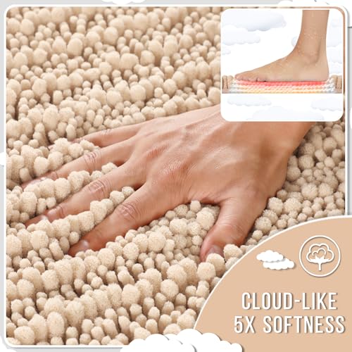 Yimobra Bathroom Rugs Sets 2 Piece - Quick Dry Extra Thick Luxury Chenille Bath Mat, Non Slip Super Absorbent for Tub Shower Sink, Machine Washable Shaggy Floor Mat, 24"x17+24"x20" Inch, Light Brown by Yimobra - Image 2