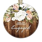 DIGIBUDDHA Rustic Engagement Christmas Ornament First Christmas Engaged Gift for Couple Getting Married Modern Farmhouse Floral Present 3