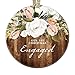 Rustic Engagement Christmas Ornament 2019 First Christmas Engaged Gift for Couple Getting Married Modern Farmhouse Floral Present 3" Flat Circle Porcelain with White Ribbon & Free Gift Box