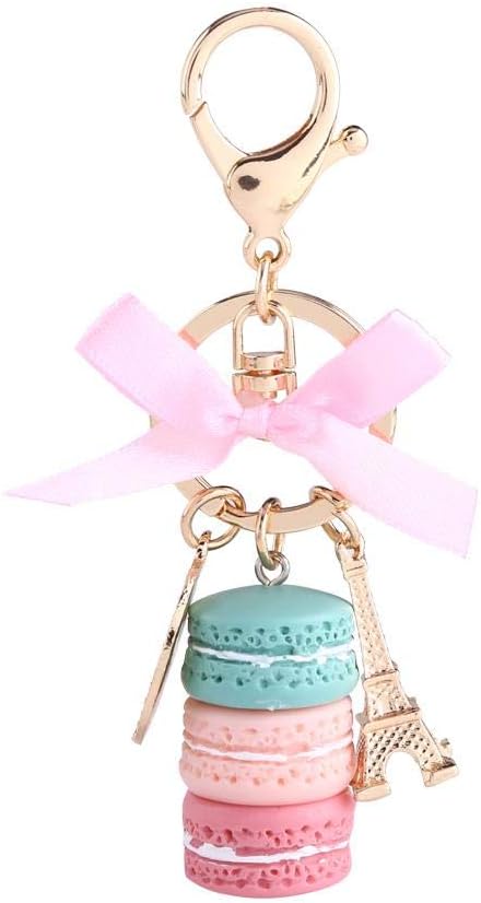 Colorful Macaron Keychain Ring Eiffel Tower Charm Keychain Bag Purse Decoration Keyring Car Bowknot Charm Pendant for Women (Green)