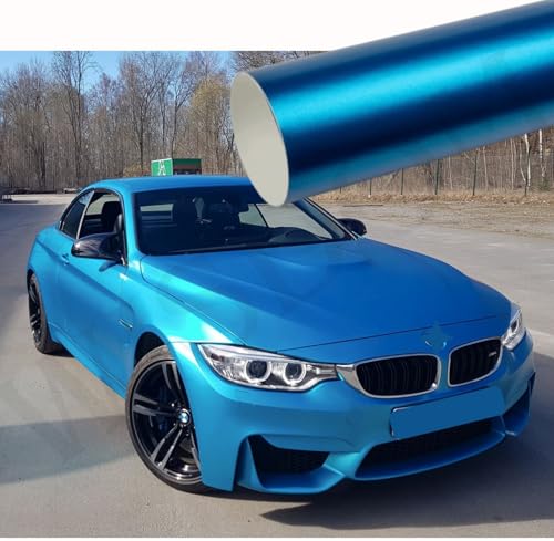 Image of WISDOM Ocean Blue Metallic Vehicle Wrap Vinyl Matt Finish Easy Apply Air-Release Weatherproof DIY Car & Motorcycle (Ocean Blue Metallic, 20 Inch X 17 Feet)