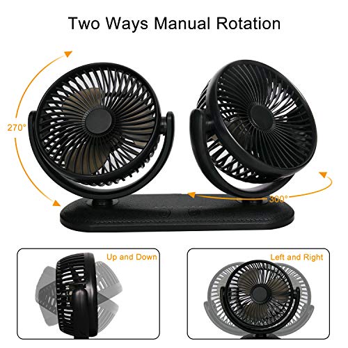 Tripole Car Fan Portable Vehicle Fan Dual Head Electric Fan Vehicle Mounted Usb Fan 300 Degree Rotation Auto Cooling Fan 3 Speed Strong Wind Desk Fan For Dashboard Suv Rv Truck Sedan Home Office #TOP4