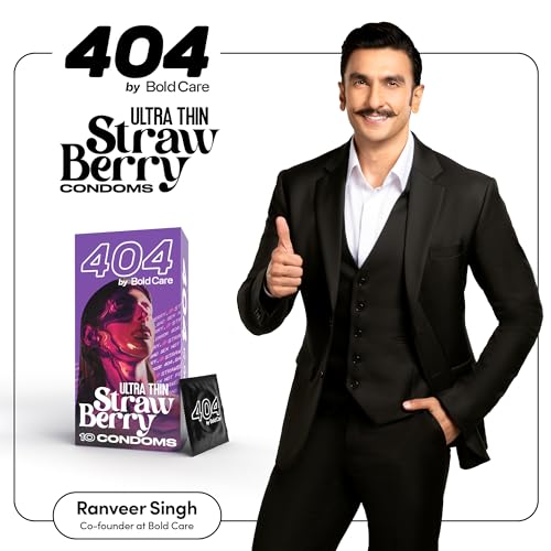 Image of Bold Care 404 Super Ultra Thin Strawberry Flavored Condoms For Men - 60 Microns - 10 Units + Bold Care Vibe - Natural Personal Lubricant for Men & Women - Premium Strawberry Flavour - 100 ml - Combo