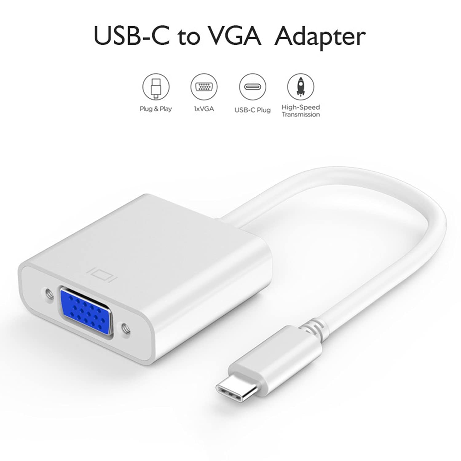 SELIACR Adaptateur USB C Vers VGA, Adaptateur Thunderbolt 3 (Type-C) âle Vers VGA Feelle
