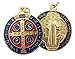 Gold Tone Red and Blue Enamel Saint Benedict Medal Pendant, 1 1/4 Inch