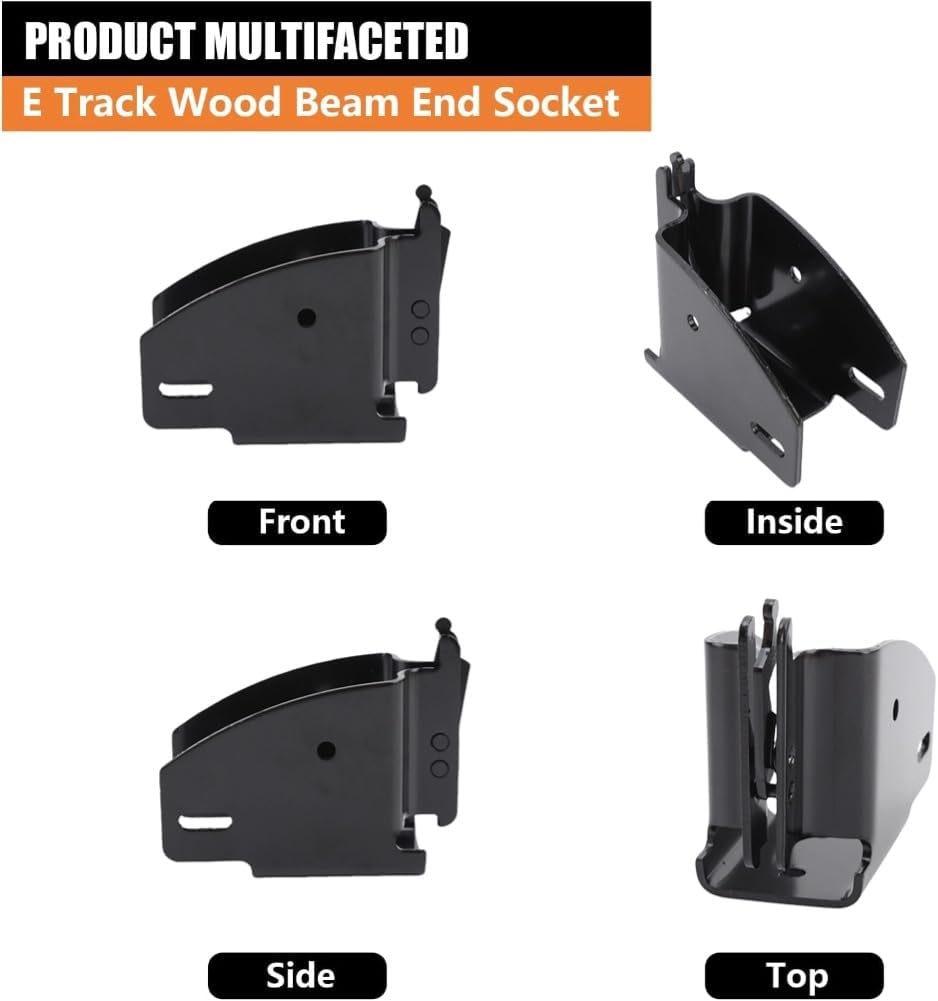 KIMISS 4PCS E Track Wood Beam End Socket, Fit with 2x4 2x6 Add Removable Bar Heavy Duty Storage Lumber Bracket for Truck Trailer Van RV Cargo Trailer (Black)