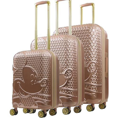 FUL Disney Mickey Mouse 3 Piece Rolling Luggage Set Hardshell Suitcases with Spinner Wheels 22/26/30 Inch Rose Gold