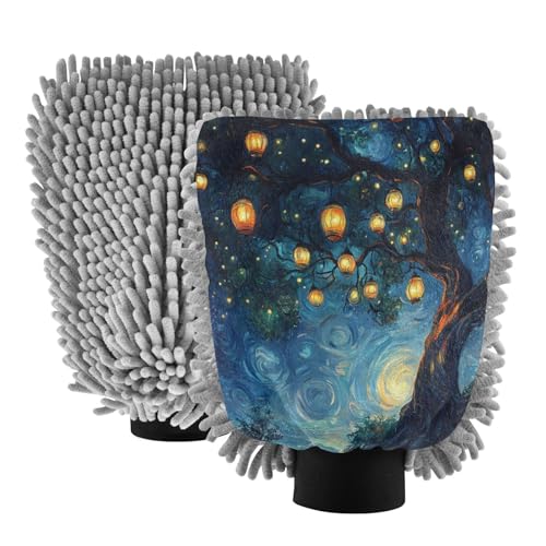 STAYTOP A Tree Hanging Lanterns Car Wash Mitt Microfiber, 2Pcs Scratch Free Lint-Free, Premium Chenille Microfiber Mitt Car Wash Brush-M