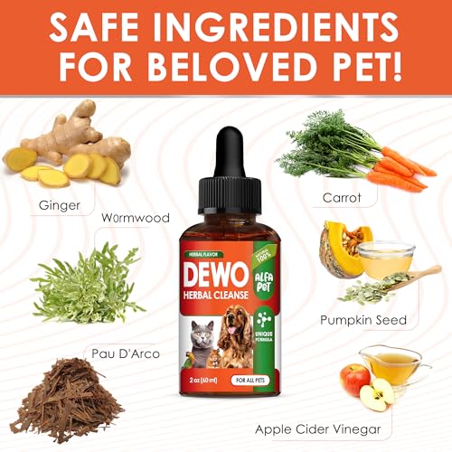 Cat & Dog Herbal Broad Spectrum Cleanser – Liquid Cleanse for Puppy & Kitten – Digestive Support & Better Nutrition Absorption for Pets – Wormwood, Pumpkin Seeds and Carrot in The Composition – 2 Oz