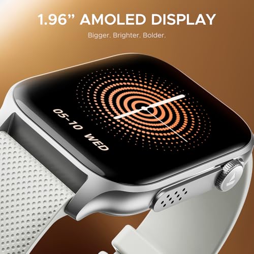 Image of Boat Ultima Ember smartwatch with 1.96 inch AMOLED Display, AOD, Personalized Fitness Nudges, Functional Crown,100+ Sports Modes, Create Your Own Watchface, smartwatch for Man and Woman (Silver Myst)