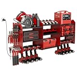 Power Tool Organizer Wall Mount with Charging Station, 8 Drills Holder Garage Wall Tool Organizer with 4 Pegboard Hooks, 6.5FT Outlet Power Strip, 45.5“ Heavy Duty Garage Organization for Mens Gifts