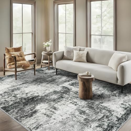 RUUGME Washable Abstract Rug 8X10: Living Room Large Vintage Area Rug Soft Indoor Low Pile Carpet for Bedroom, Dining Room Non-Slip Backing Stain Resistant Decor Machine Washable Mat 8X10 blackA