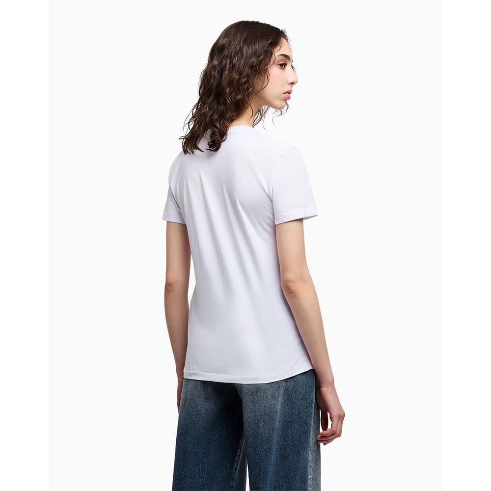 Image secondaire de T-shirt Femme V Neck Blanc Optique avec Logo Brillant