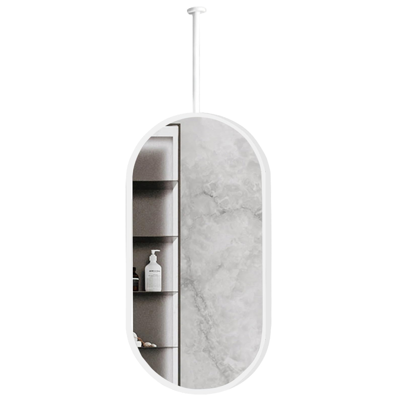 Miroir ovale de plafond blanc pour sublimer la décoration de salle de bain