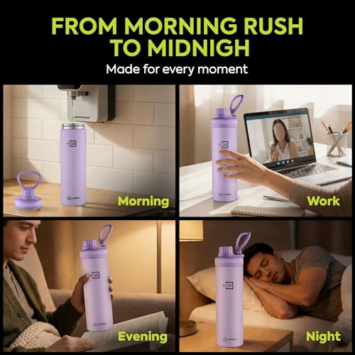 Image of PEXPO Go24 Aqua Sip 900 ISI Certified Stainless Steel Sipper Water Bottle - 800ml (Pack of 2)| Single Wall Fridge Bottle | Easy to Carry Handle | For Home, Office, Gym, Trekking - Orchid Purple