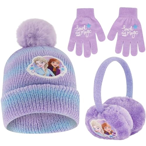 Gorro Frozen Disney para evitar el frío en las orejas y manos de niñas de cuatro a siete años