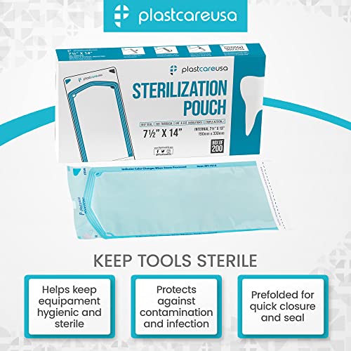 200 7.5 X 13 Self Sterilization Pouches For Dental Offices, Autoclave Sterilizer Bags Pouch For Dentist Tools, For Cleaning Tools, 200 Pouches Per Box, 1 Box Of Paper Blue Film #TOP1