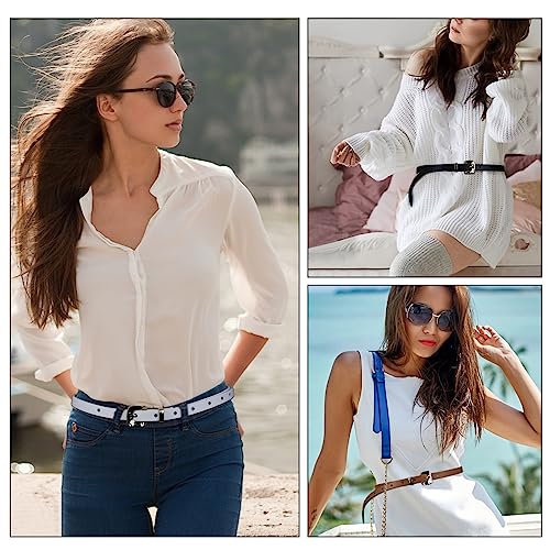 Feelorna 3 peças de cinto feminino de couro skinny, cintos de cintura fina ajustáveis, moda feminina