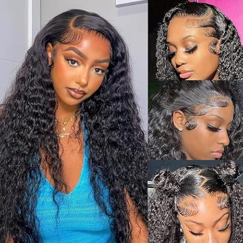 Beautier Deep Wave Lace Front Wigs Human Hair Pre Plucked 180% Density HD Transparent 13x4 Lace Frontal Wigs For Women Human Hair Lace Front Wigs（24 Inch） Cover