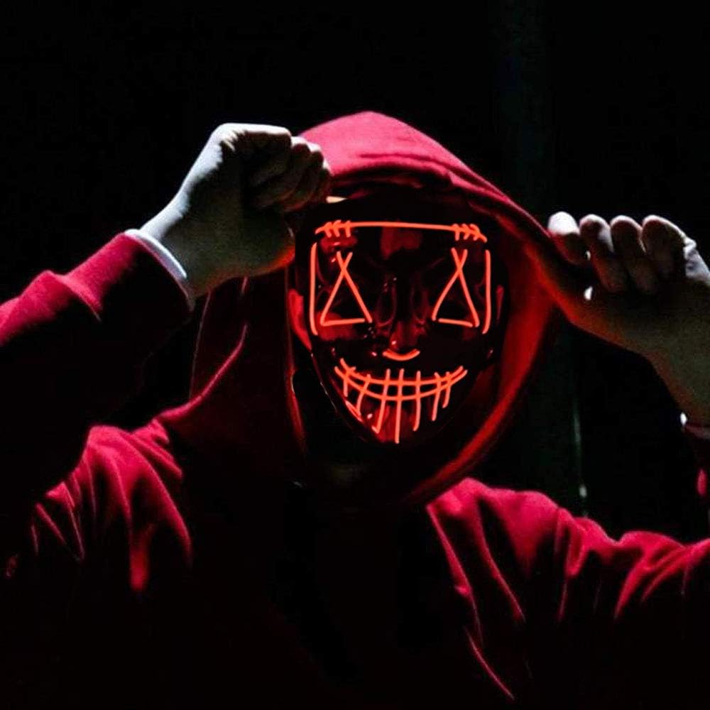 COMMINY 2 Pack Halloween LED Mask Light up Scary Glowing Mask for Adults Kids Cosplay Costume Festival Party