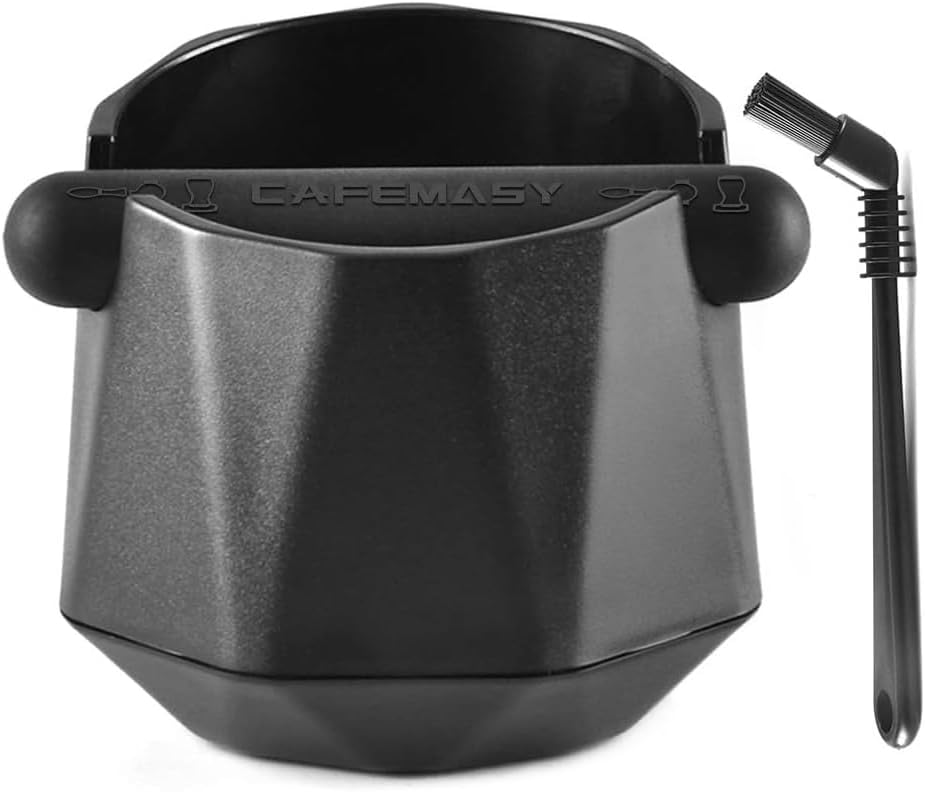 CAFEMASY Abklopfbehälter für Siebträgermaschine Barista Kaffee Zubehör Einzigartiges Design Rautenförmige Kleine Kaffeesatz Abschlagbehälter mit Espressobürste
