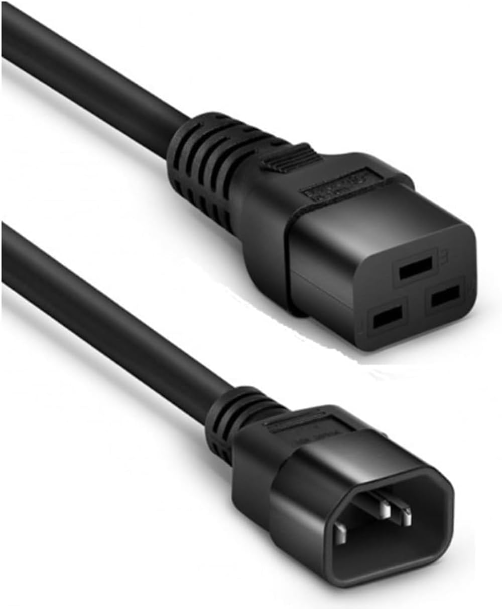 IEC-320 Power Extension Cord, C14 to Right Angled C19, 16A, 110-250V, 16AWG, 3 Core, Black (C14 to Right C19, 10ft/3m)