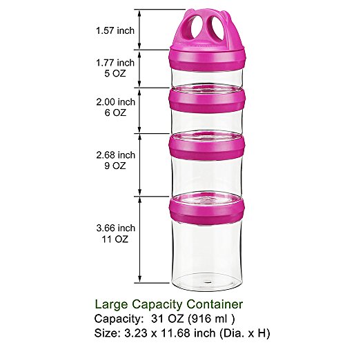 Image of SELEWARE Red Stackable Snack Containers for Kids Toddlers Adults, 31oz | Portable Food Storage Containers for Snacks Formula Powder Drinks and Travel, Twist Lock System Airtight Leak-proof BPA Free