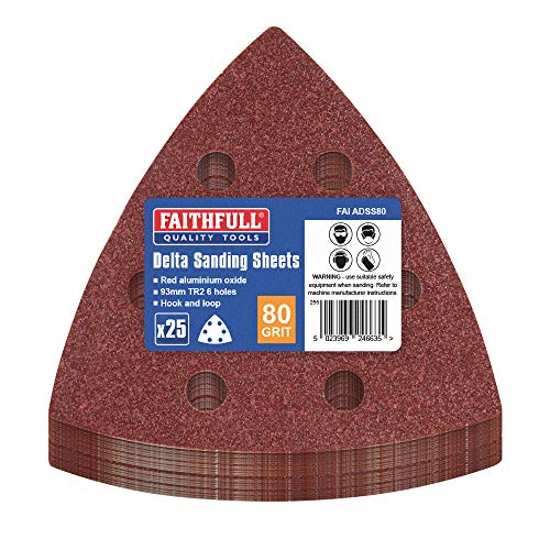 Faithfull ADSS80 Delta Hook and Loop Sanding Sheet (Pack of 25) TR2 90mm P80