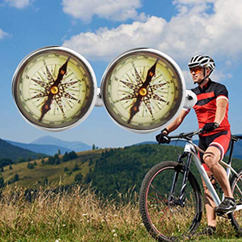 Myospark Nautical Compass Glass Dome Round Cabochon Cufflinks Wanderlust Jewelry Travel Gift For Boyfriend Husband Dad (Compass Cufflinks) #TOP6