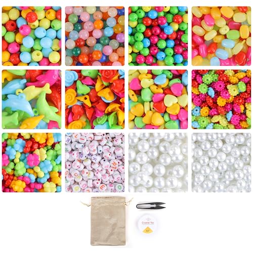 Image of Ambitieux 12 Types Of Colorful 900+ Pcs 8Mm Of Plastic Beads - Perfect For Crafting (All Color Beads),Multicolor