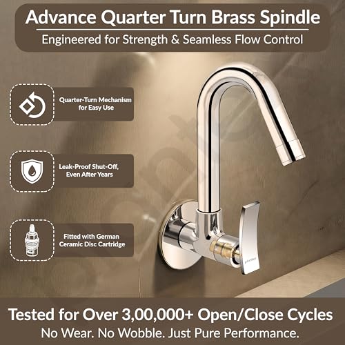Image of Plantex Wall Mount Sink Tap for Kitchen Basin /Water Tap for Kitchen Sink with Wall Flange and Teflon Tape-7 Year Manufacturer's Warranty (APS-2152)