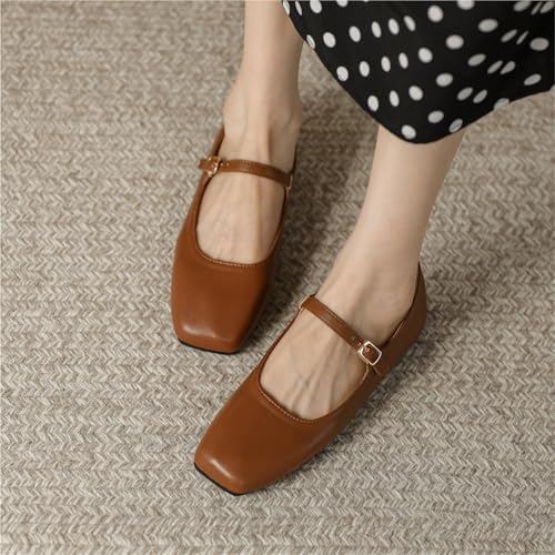 Women's Ballet Flats Square Toe Shallow Mouth Temperament Retro Female Mary Jane Shoes4