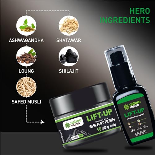 Image of NATURE MANIA Himalayan Pure Shilajit Organic Resin 20Gm & Lift Up Massage Oil 50Ml Combo|84+ Trace Minerals High Potency Fulvic Acid For Immune Supplement,Increase Stamina,Male Energy,Men