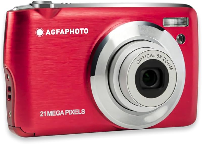 AgfaPhoto Fotoğraf Makinesi Realishot DC8200 – dijital kamera, kompakt, 18 MP, Full HD, LCD ekran, 2,7 inç, optik zoom, 8 x lityum pil ve SD kart 16 GB (kırmızı)
