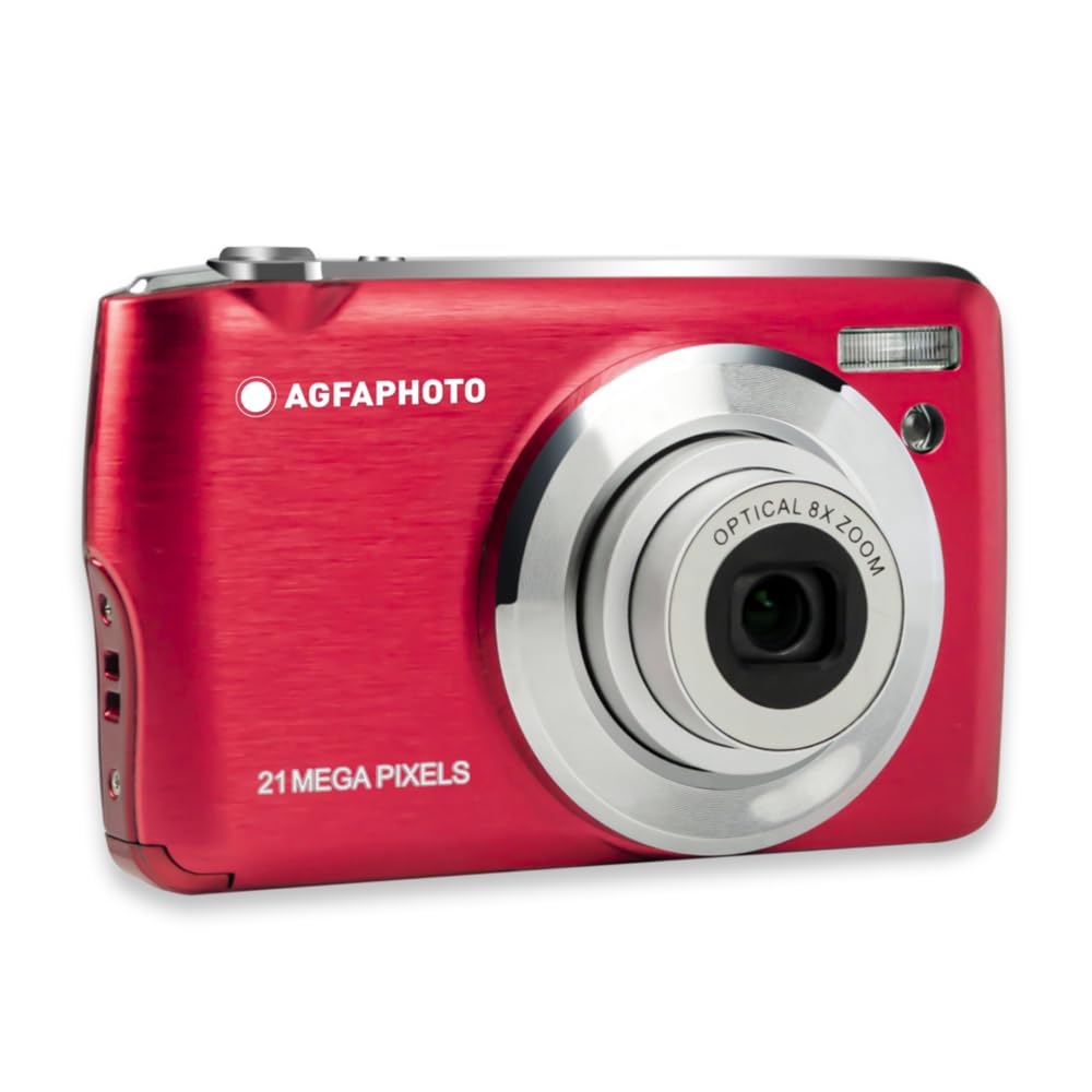 AgfaPhoto - 21MP Digital Compact Camera - Realishot DC8200 - Full HD 1080p Video - 8X Optical Zoom - 2.7" LCD Screen - Includes Battery, 16GB SD Card, Carry Case - Red