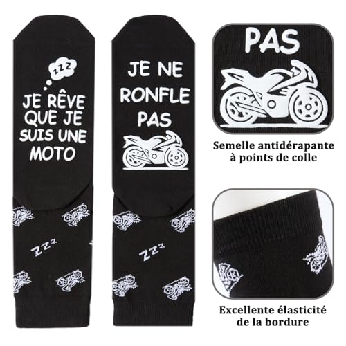 Cadeau Homme Noel Chaussettes Humour Moto 43-46 Idée Cadeau Papa Noir – vue 4