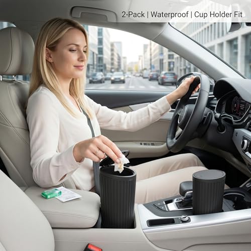 Cubo de basura para coche de plástico negro mini bote con tapa de presión 2 piezas 4