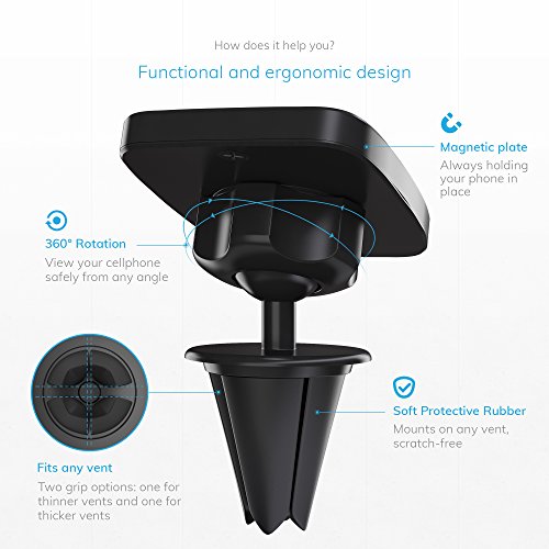 Wuteku Magnetic Cell Phone Holder Kit For Car - Works On All Vehicles, Phones And Tablets - Best Vent Mount - Compatible With Iphone Xr Xs X 8 7 And Galaxy S10 S9 S8 More By Pro Drivers #TOP3